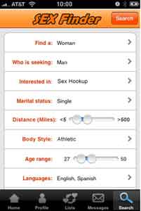 Sex Finder Local Search Screen
